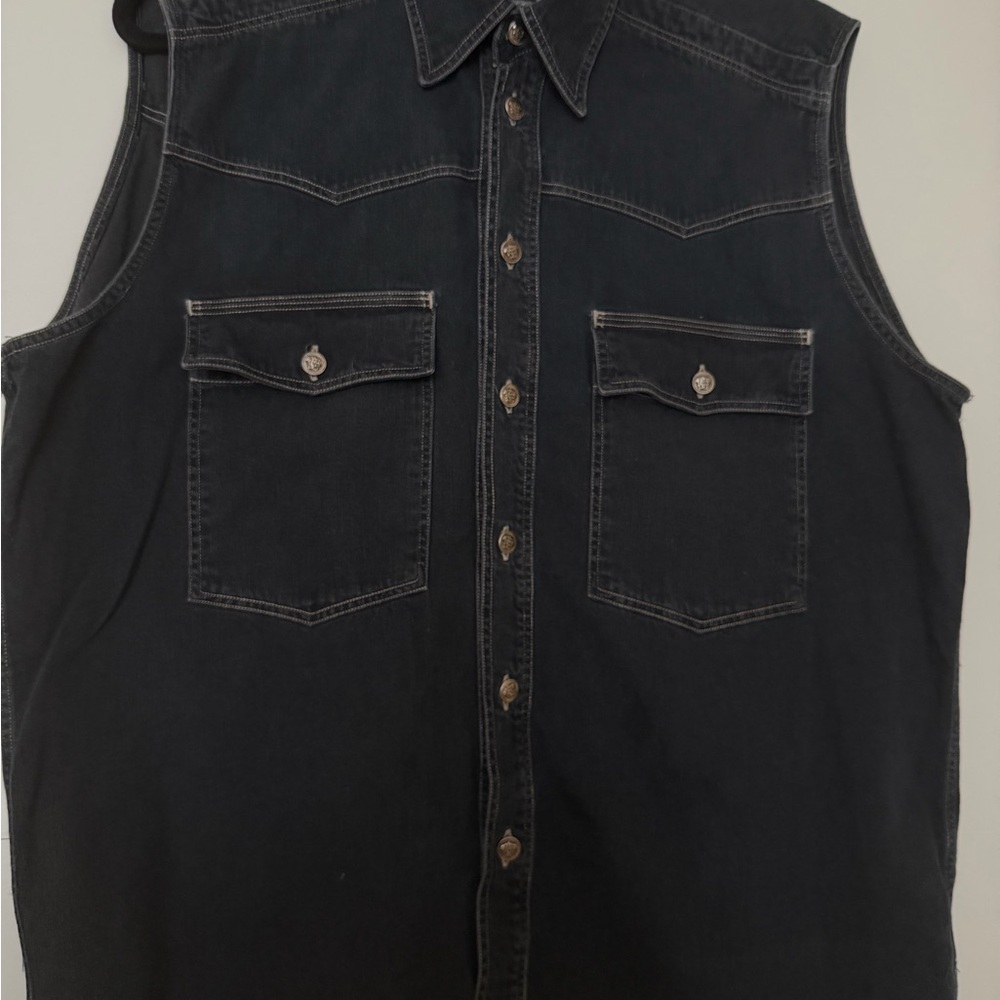 Versace dark blue Sleeveless Button-Down Shirt, vintage dark denim